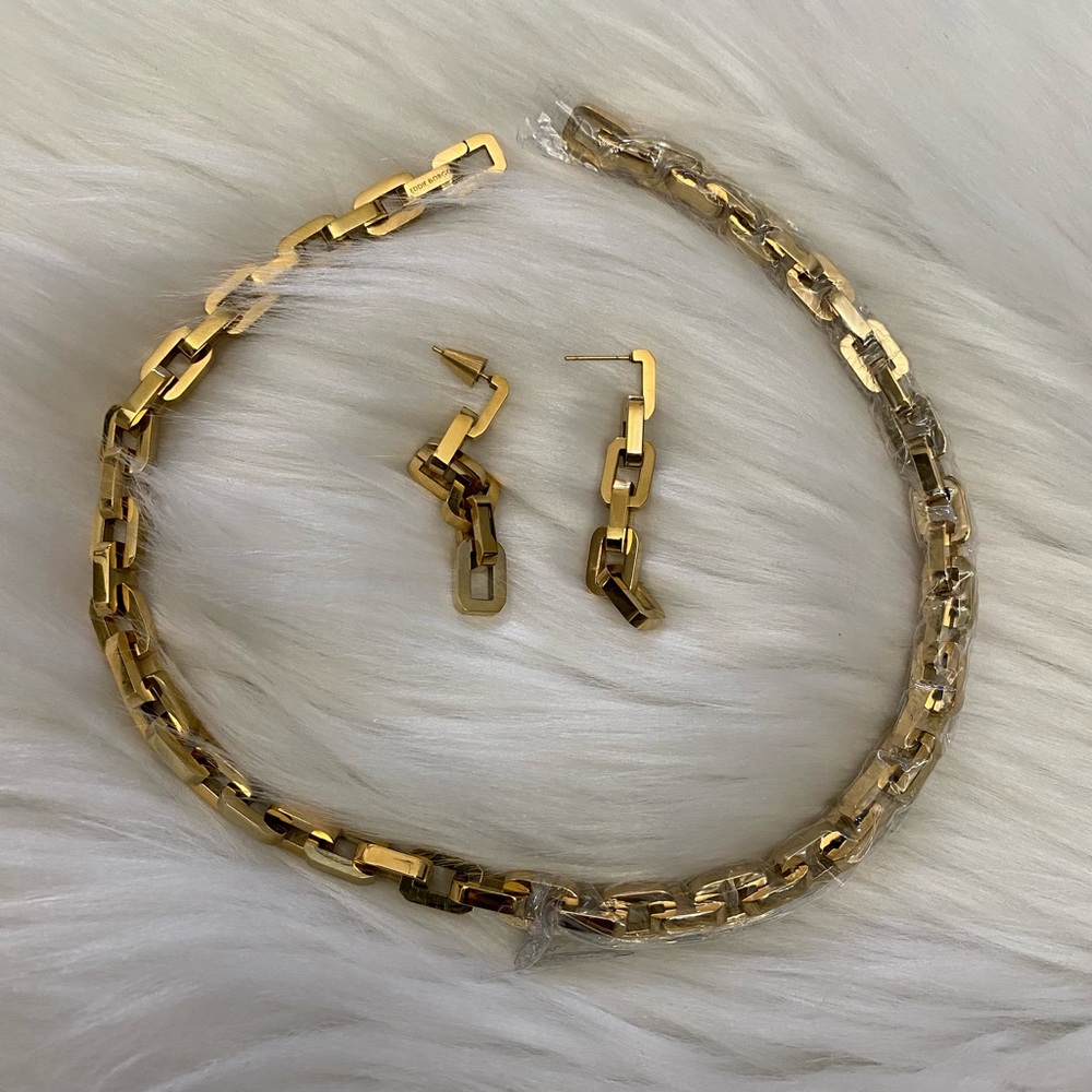 Eddie Borgo Gold Chain Necklace and Earring Set